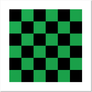 Black and green checkerboard print Posters and Art